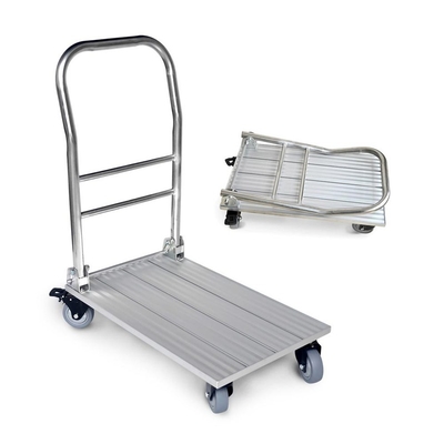 Home Use 660lb 300kg Aluminum Silent Folding Platform Moving Cargo Cart 4 Wheel Hand Pull Aluminum Foldable Transport Cart